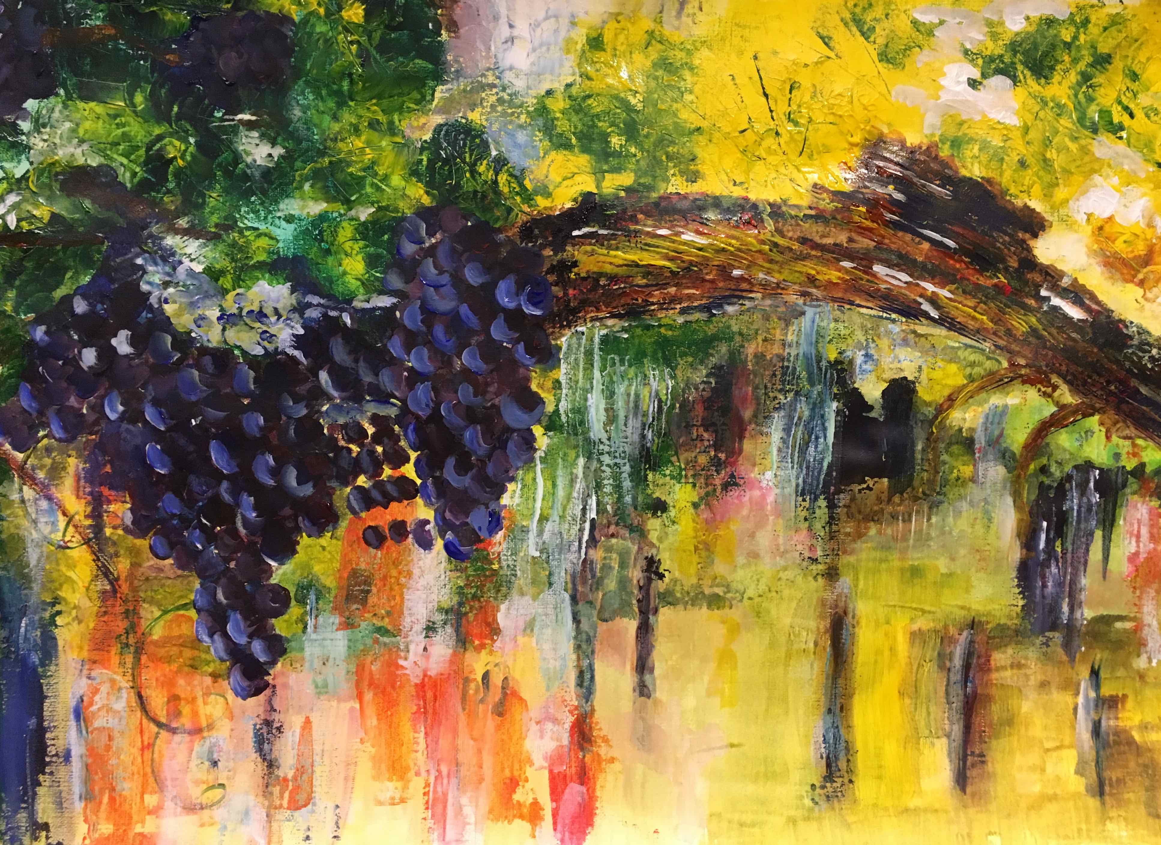 Laden Grapevines in the Mediterranean — painting by Anirak Edza