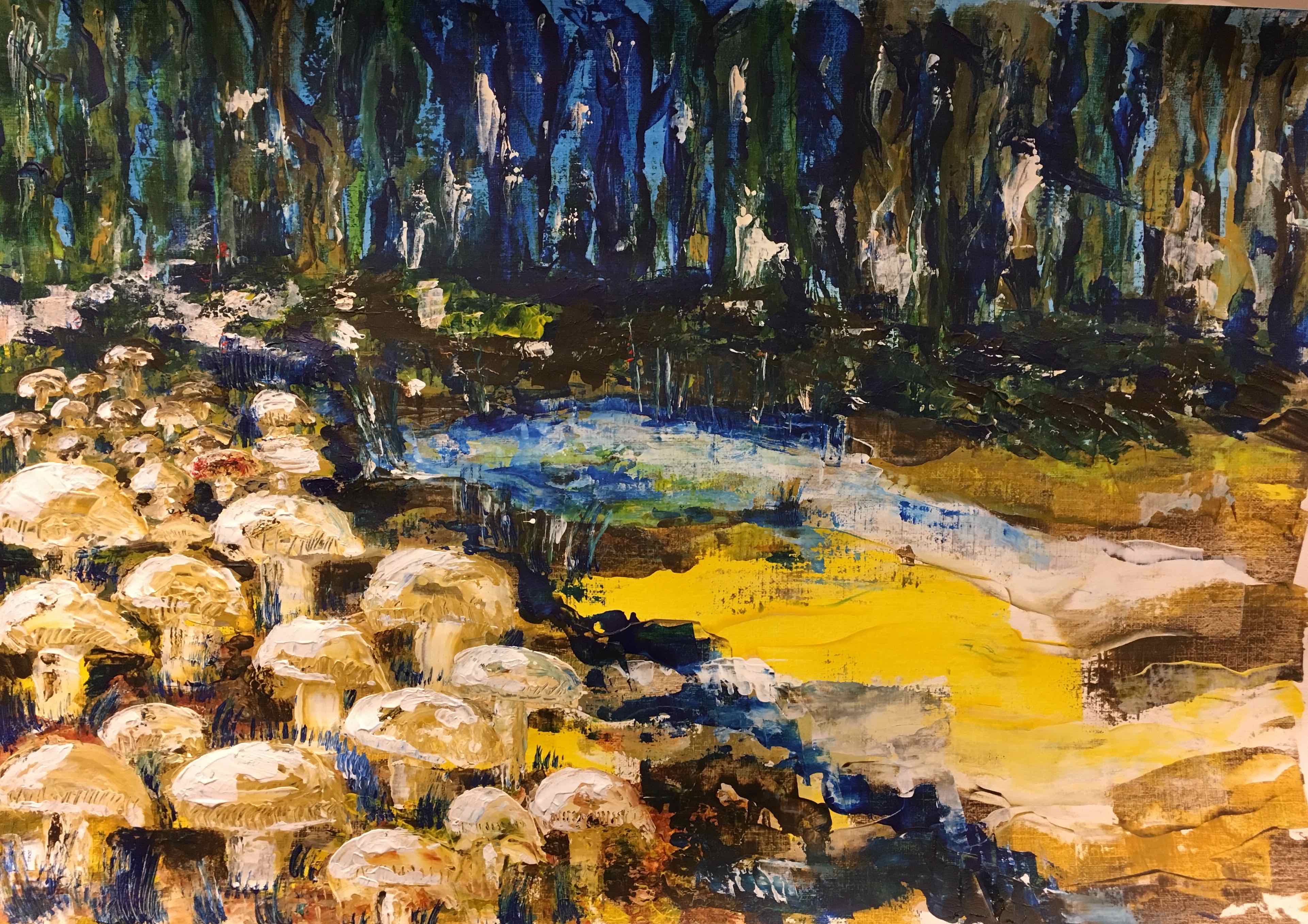 Mushrooms on Forest Floor — painting by Anirak Edza