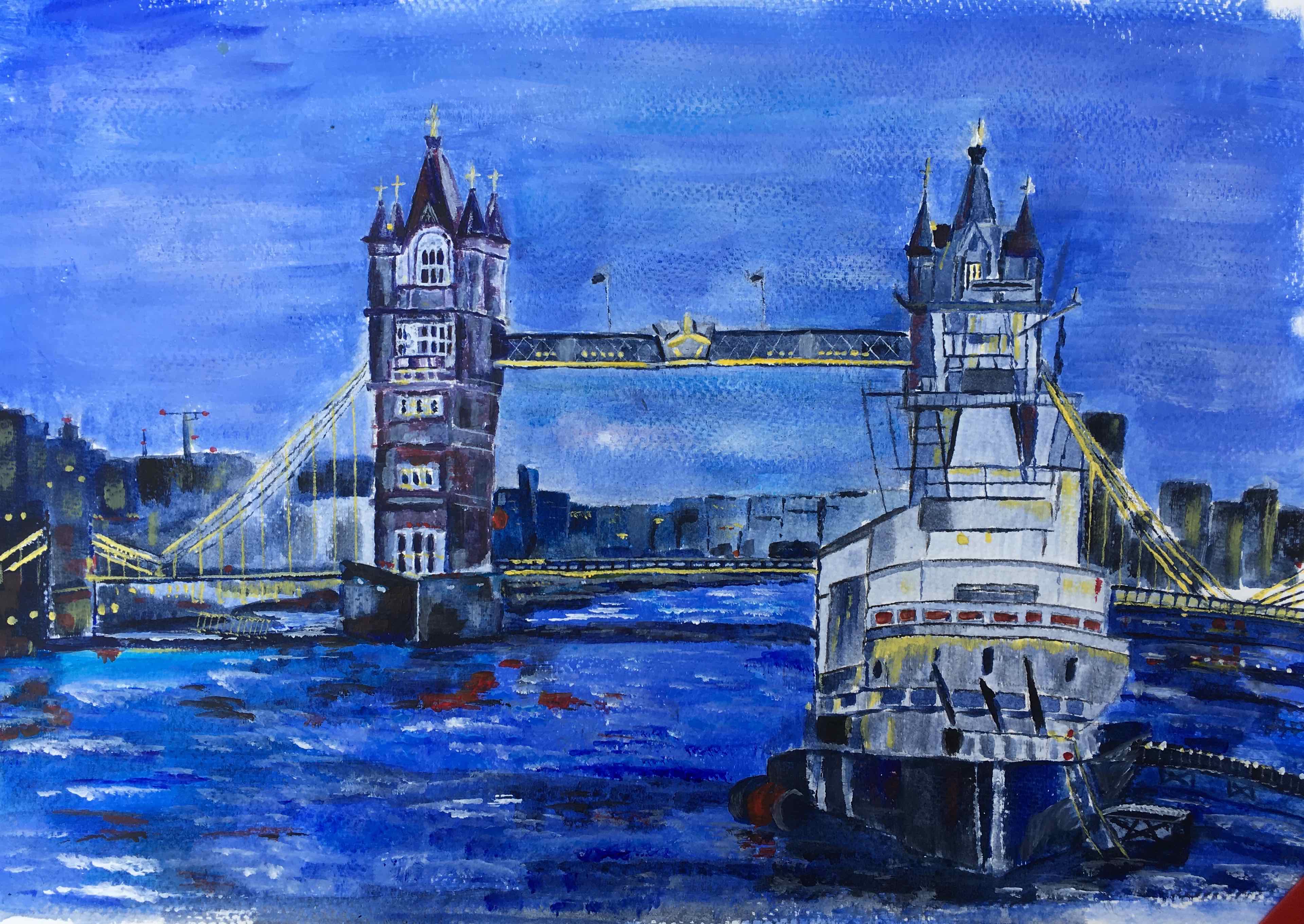 Tower Bridge as the Blues set in — painting by Anirak Edza