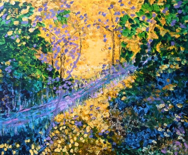 Blue and Gold Abstract Forest — painting by Anirak Edza
